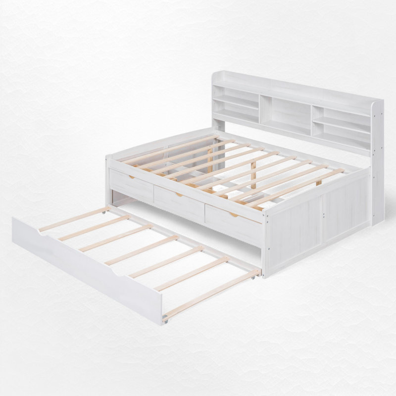 Storage Bed With Trundle, Full, White Wash