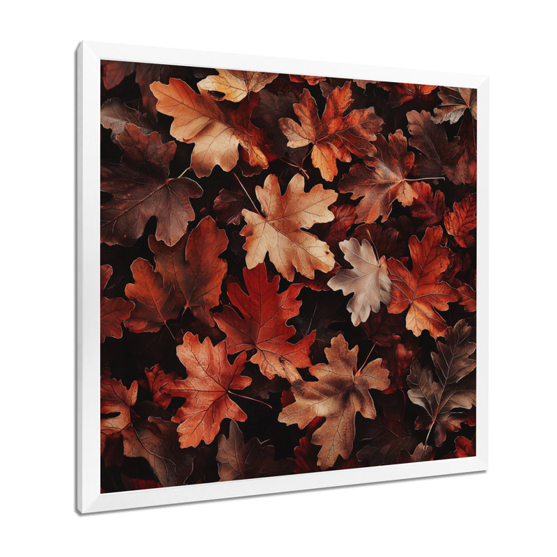 «Red Falling Oak Leaves II», reproduction d'art sur toile florale, H 30 po x l 30 po, Reproduction encadrée d'une seule photo