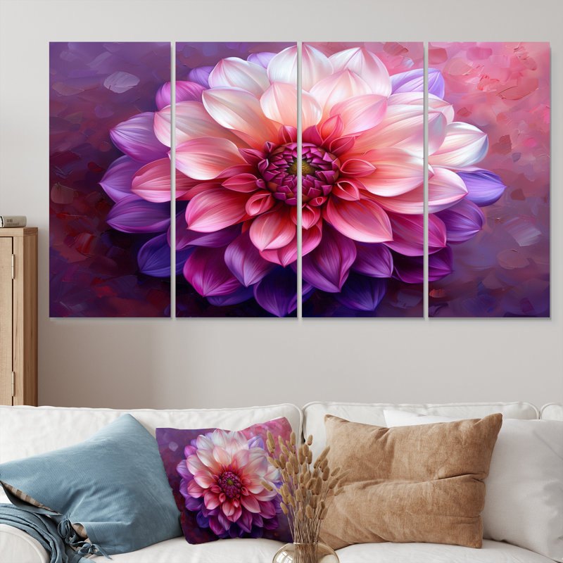 «Mauve Regal Bloom», ensemble d'art sur toile Dahlia, H 28 po x l 48 po