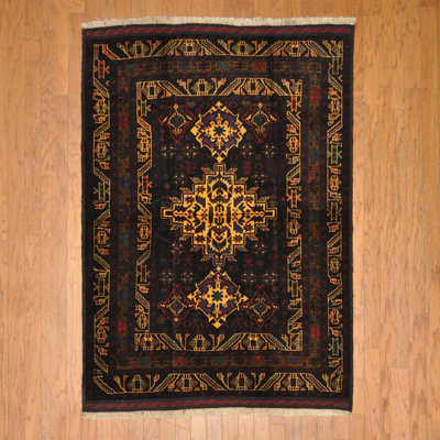 Bungalow Rose Hand-Knotted Afghan Balouchi Wool Rug