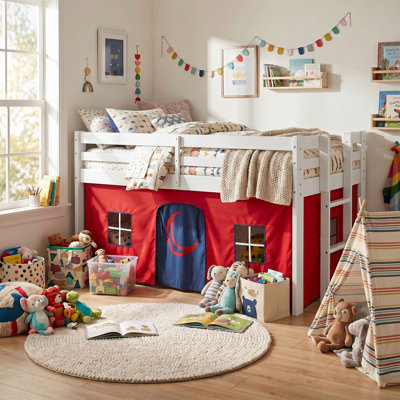 Fern Rock Twin Solid Wood Loft Bed with Playhouse Tent