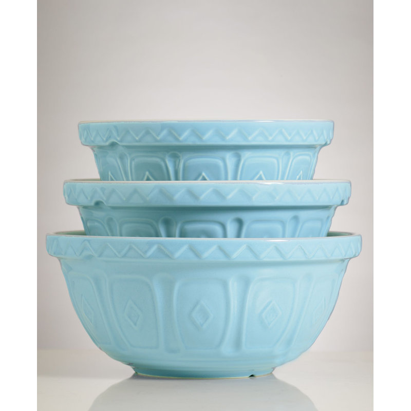 Turquoise Ceramic Mixing Bowl with Patterned Exterior, 14"