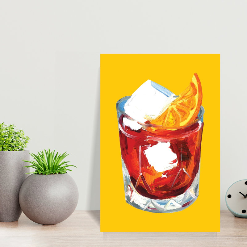 «Vibrant Negroni Cocktail», art abstrait contemporain coloré de fruits d'hiver, H 18 po x l 12 po