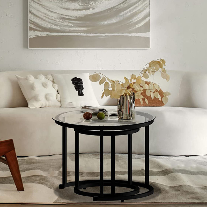 Glass Top Nesting Coffee Table, Black