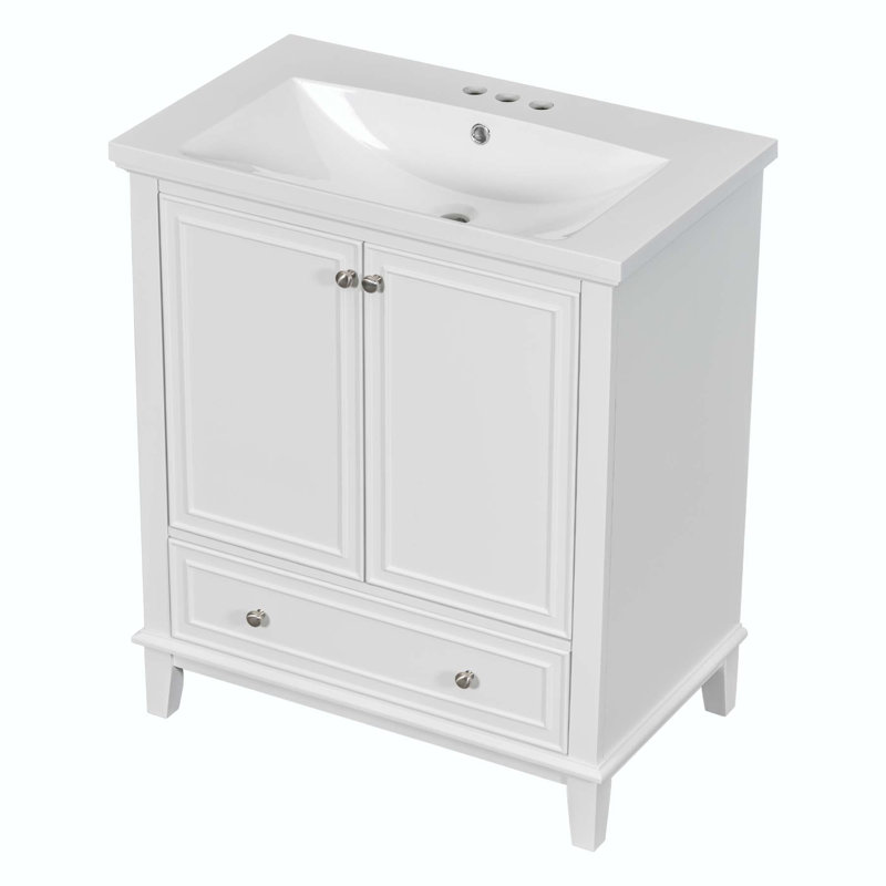 Darlys 30'' Single Bathroom Vanity with Ceramic Top, White