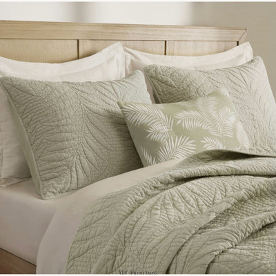 3 Piece Full Queen Cotton Quilt Set, Sage