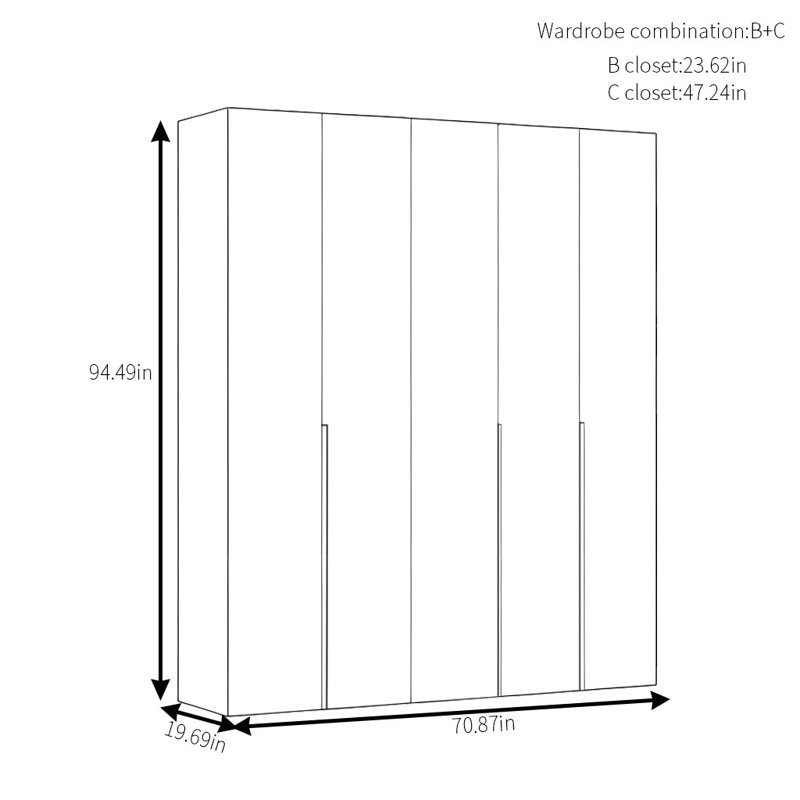 Armoire simple en noyer moderne, H 94,49 po x l 70,87 po x P 19,69 po