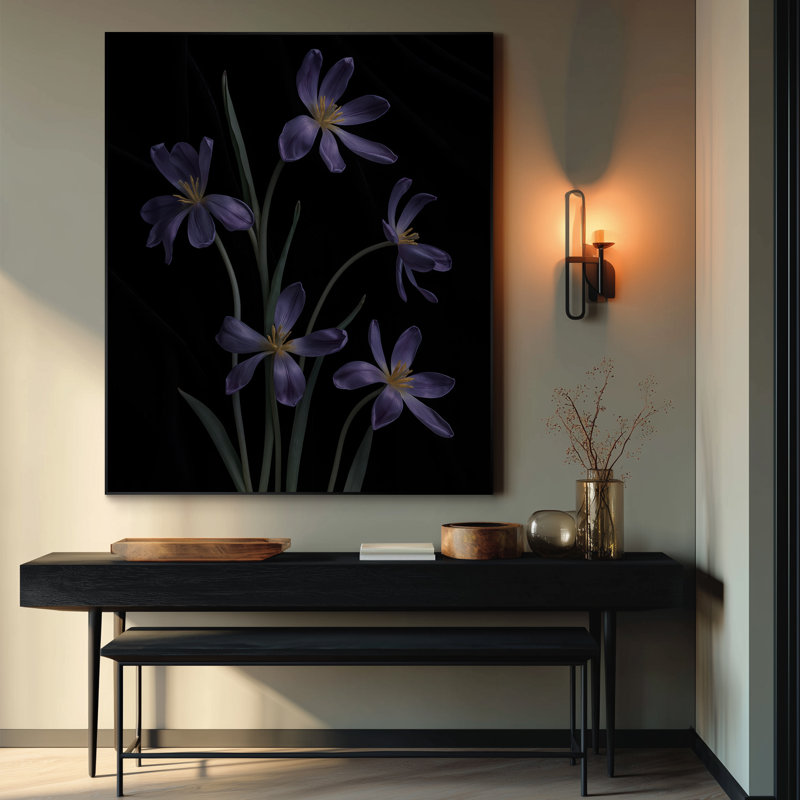 Très grande reproduction d'art sur toile - Fleurs, botanique, œuvre d'art, décoration pour le salon ou la chambre à coucher - «Assemblage requis du cadre (cadre non fini)»