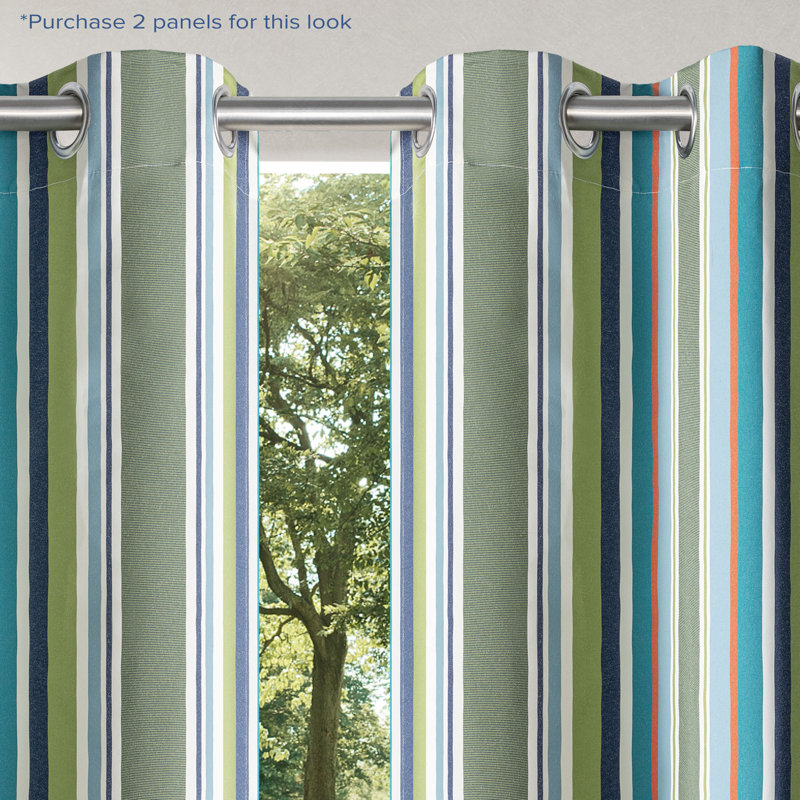 Outdoor Stripe Privacy Protected Grommet Panel, Green, 52" W x 108" L
