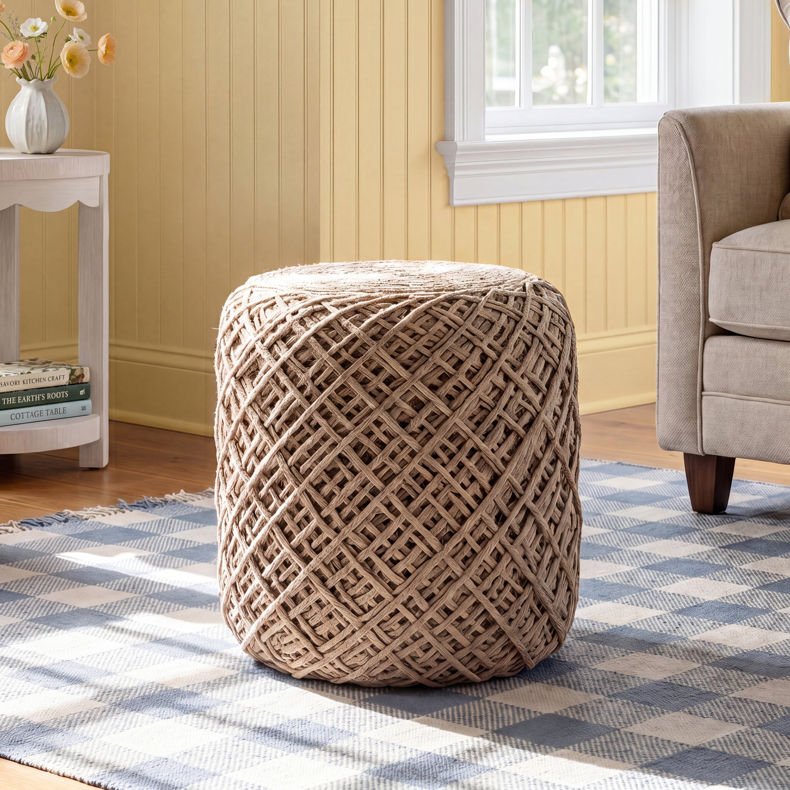 Rudolph 16" Pouffe, Cream