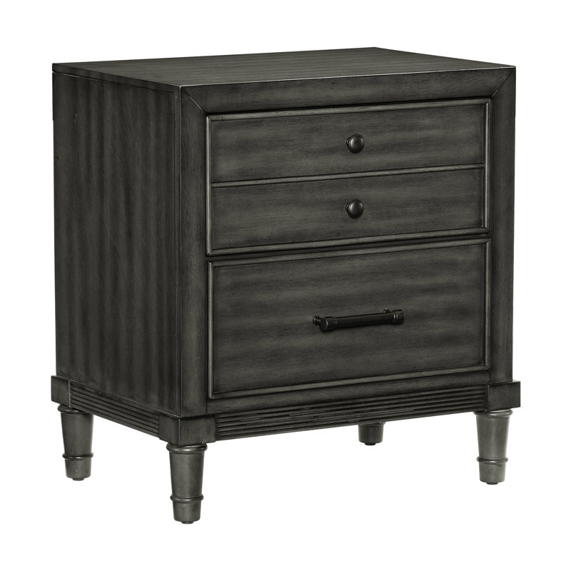 Table de chevet grise à 2 tiroirs pour le décor de chambre à coucher et le placage utilitaire - Design transitionnel