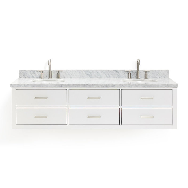 73'' W Double Vanity, Brushed Nickel, Gray, Pure White Quartz