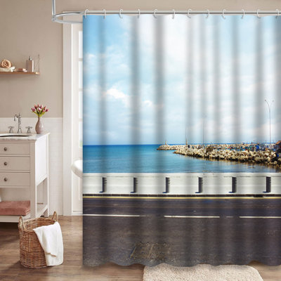 Rideau de douche Beach Seaside Summer Sunset Sand Ocean Road avec 12 crochets