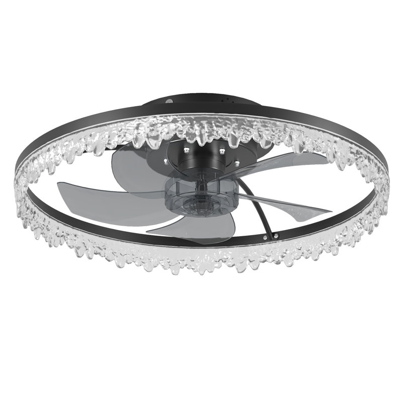 Ventilateur de plafond moderne en cristal noir avec lumière et télécommande, température de couleur réglable, 20" Wide