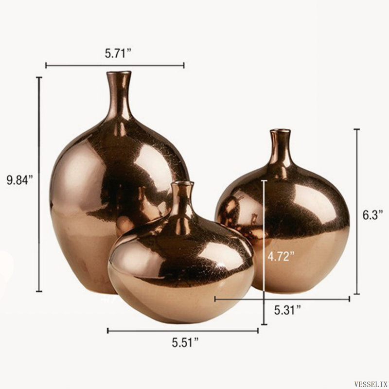 Ensemble de 3 vases décoratifs en céramique miroir couleur bronze