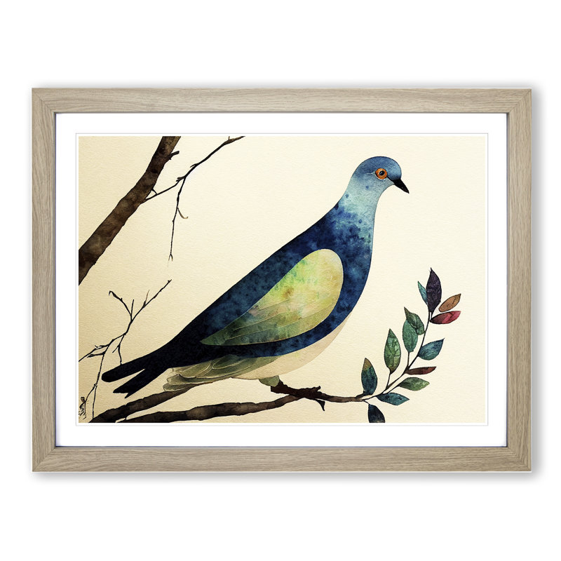 Dove Bird In Watercolour Vol.7 - Single Picture Frame Print, Oak Framed, 46cm H x 64cm W x 2cm D