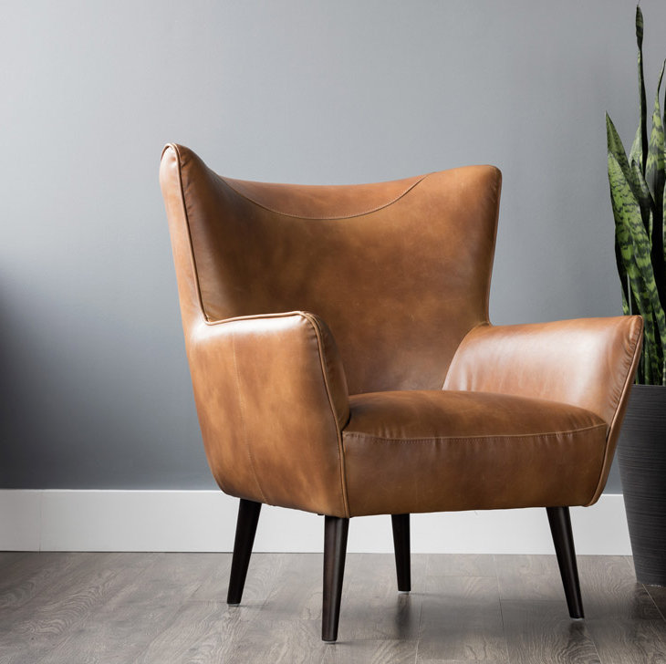 5West Wingback Chair, Tan Faux Leather