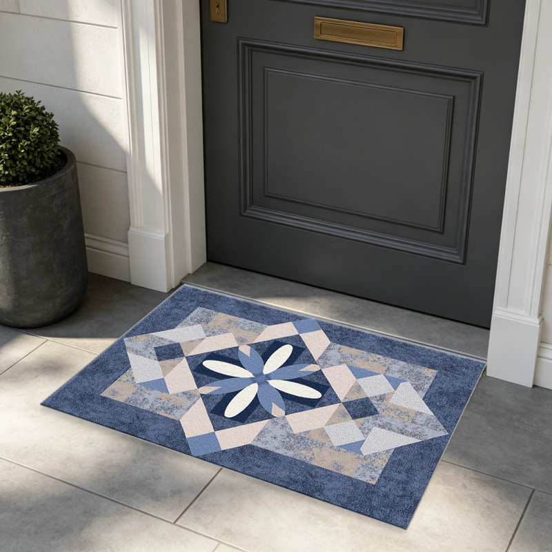 Navy Blue Quilt Star Rug carpet-easy to clean, machine-washable, soft and comfortable; suitable for door mats, kitchens, living rooms, bedrooms, corridors, and laundry areas. Easy to clean, durable carpet for home decoration.