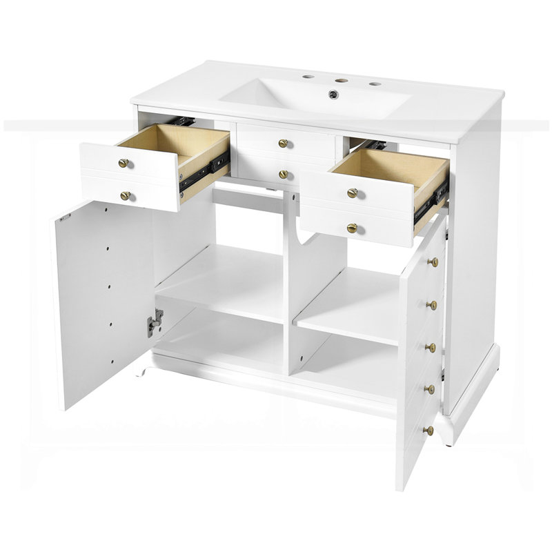 Ensemble de meuble-lavabo autoportant avec 2 tiroirs et portes à fermeture douce