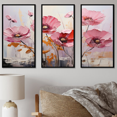 Vivid Poppy Minimalisme Moments - ensemble d'art sur toile coquelicots