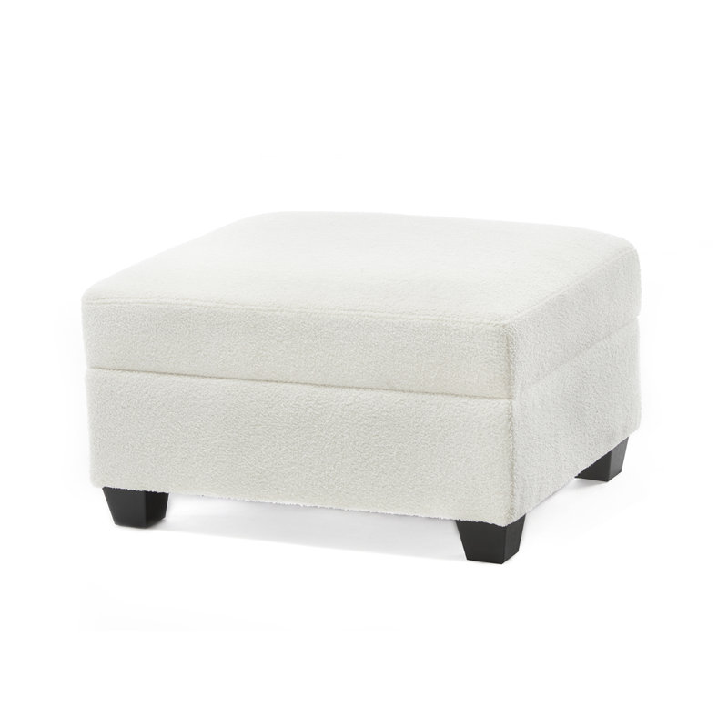 Berlinde Upholstered Ottoman, White Boucle