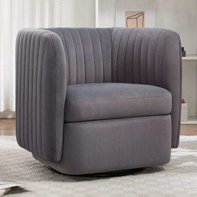 Fauteuil demi-tonneau rembourré de 32,28 po de largeur avec base pivotante à 360 ° en métal
