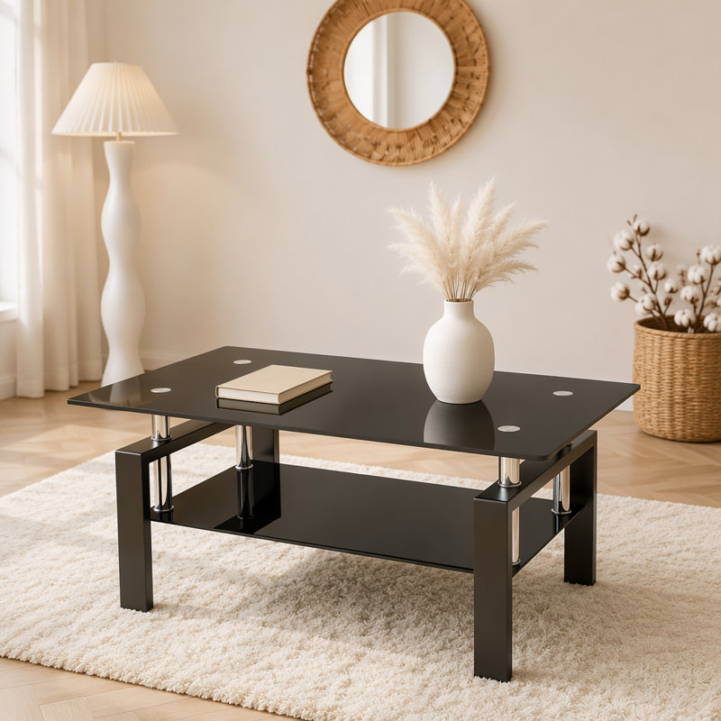 Tempered Glass Coffee Table, 2-Layers Tea Table