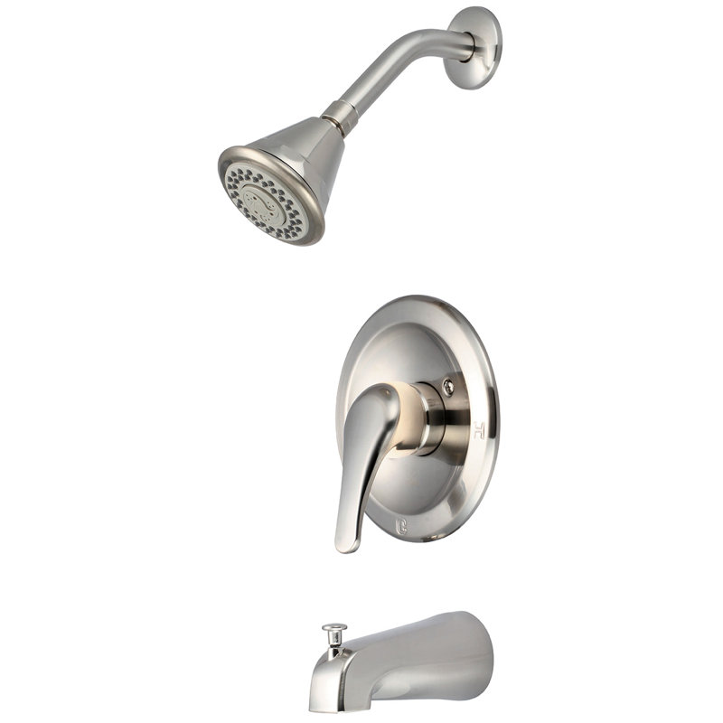 Robinet de douche et baignoire à contrôle de volume à poignée simple Elite, Nickel brossé