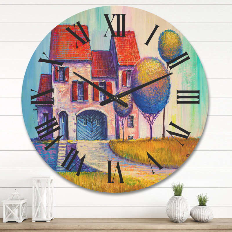 Horloge murale maison avec toit dans le village, Très grand