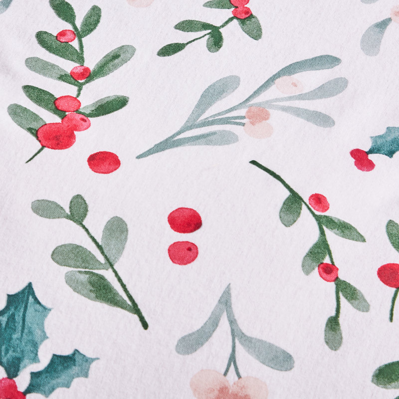 Brushed Cotton Christmas Holly and Mistletoe Duvet Cover Set, Double Duvet Cover + 2 Standard Pillowcases