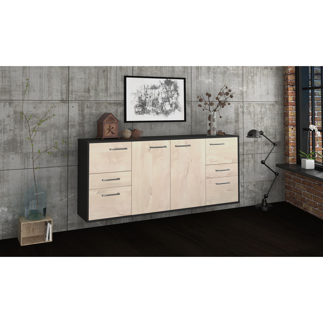 Sideboard Babrow, Farbe: Rot/Weiß, Fliegend/Metallgriffe, Größe: 180x79x35 cm