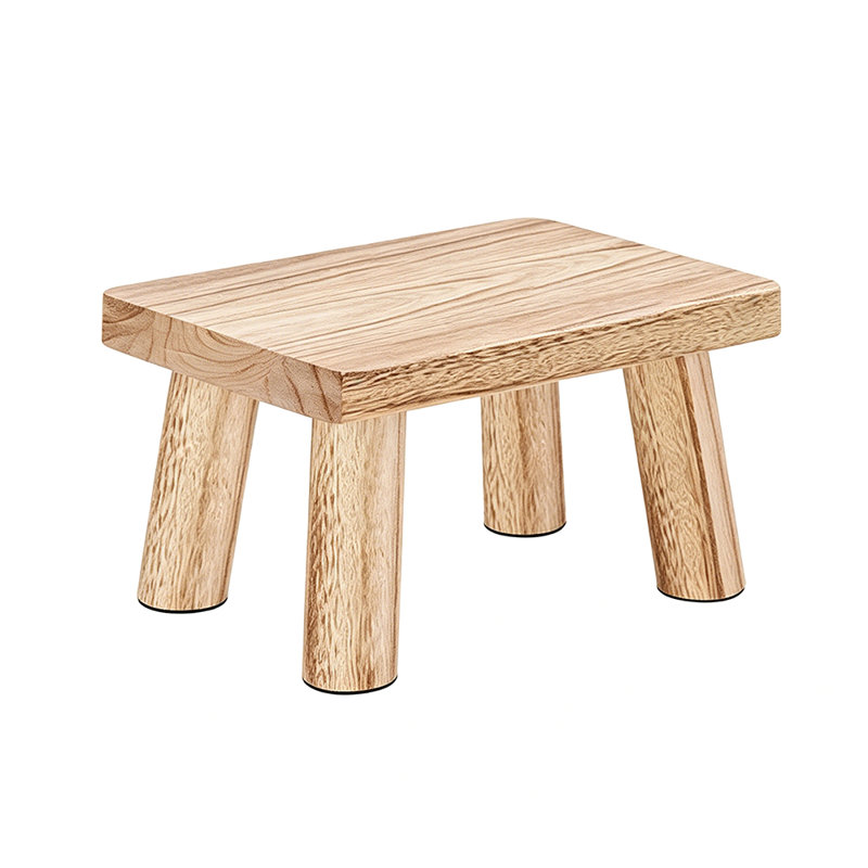 Wooden Low Stool Change Shoes Footstool Rectangle Small Bench for Living Room, Light Toasted