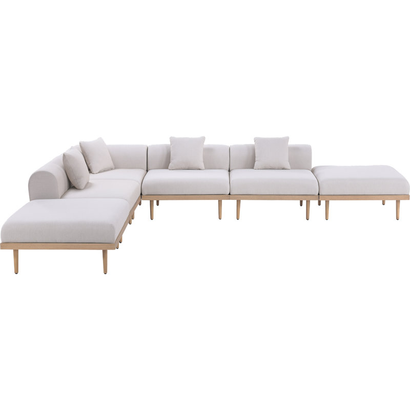 Madeleine 142" Resilient Water Resistant Olefin Fabric Upholstered 6Pc. Outdoor Patio Modular Sectional, Beige