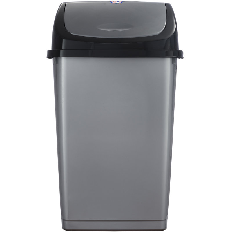 Poubelle à balançoire en plastique 13 gallons, Gris et noir