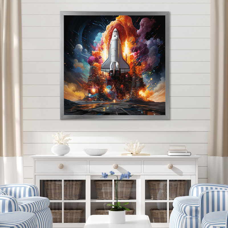 " Rocketship Interstellar Fusion ", Silver Single Picture Framed, 16" H x 16" W x 1" D