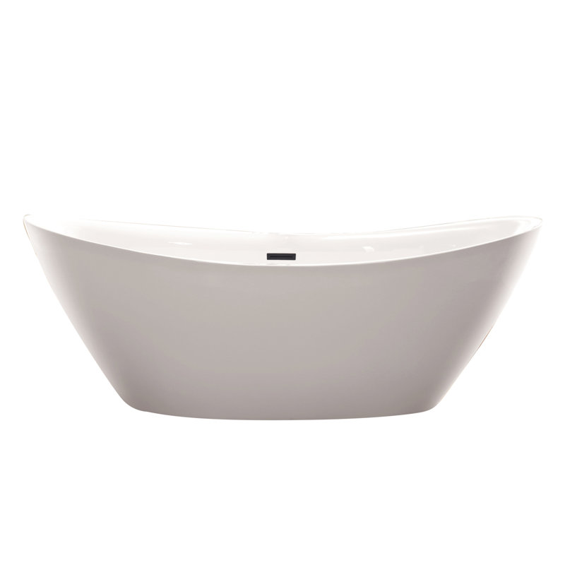 71" x 33" Freestanding Soaking Acrylic Bathtub, White/Oil Rubbed Bronze