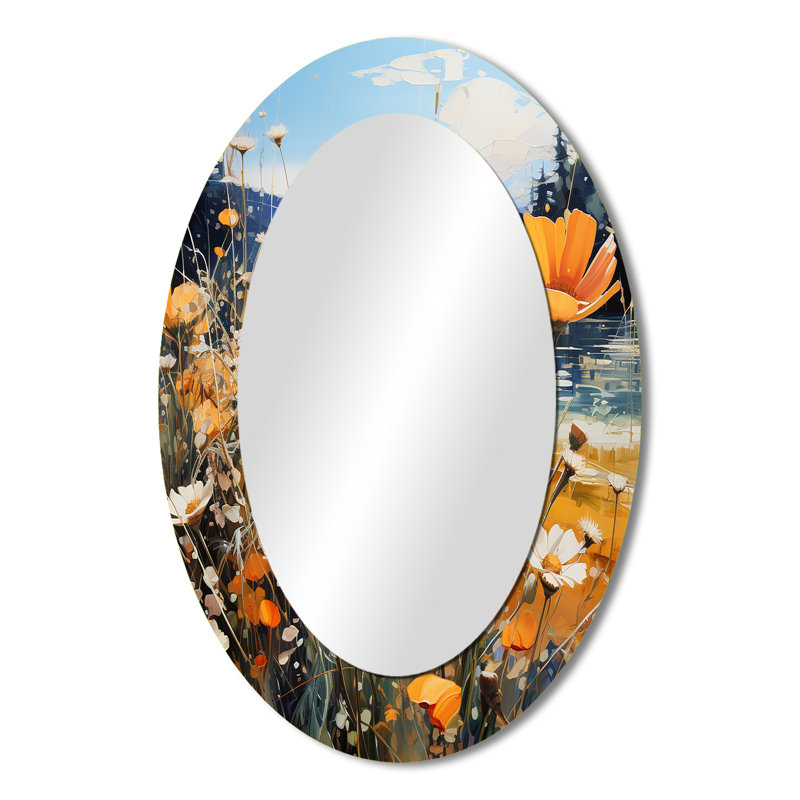 Sunny Meadows - Miroir décoratif ovale sur métal, 36 po x 24 po