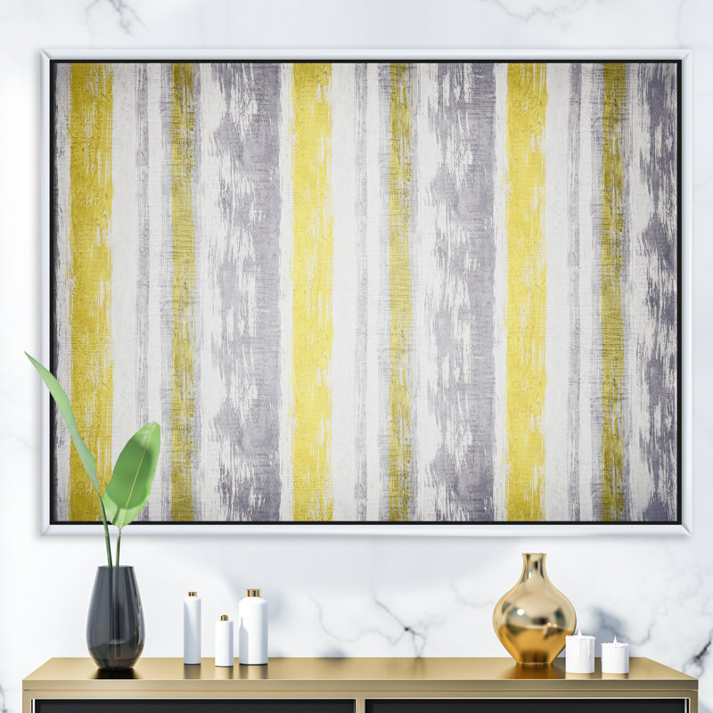«Gray and Yellow Blue Abstract XXII», reproduction d'art sur toile, H 36 po x l 46 po x P 1,5 po, Cadre flottant blanc