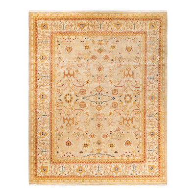 Tapis unique noué à la main Keenan - doré, 9 pi 4 po x 11 pi 8 po