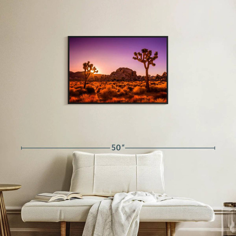 Arbres Joshua ensoleillés, Cadre flottant noir, 31 po x 21 po