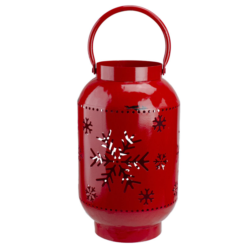 Snowflake Cutout Christmas Candle Lantern, Red, 8.25" H x 6" W x 6" D