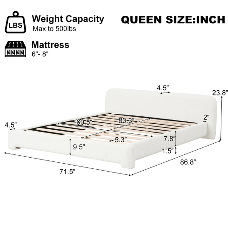 Grand lit tapissier blanc Boucle -, espace durable, élégant