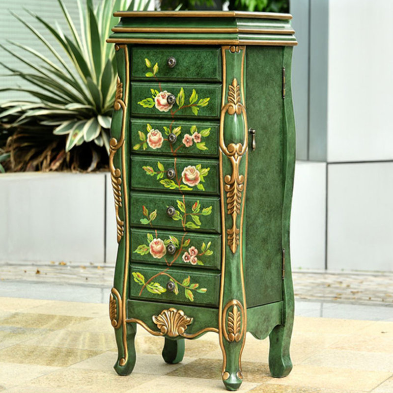 Armoire à bijoux rectangulaire verte en bois massif