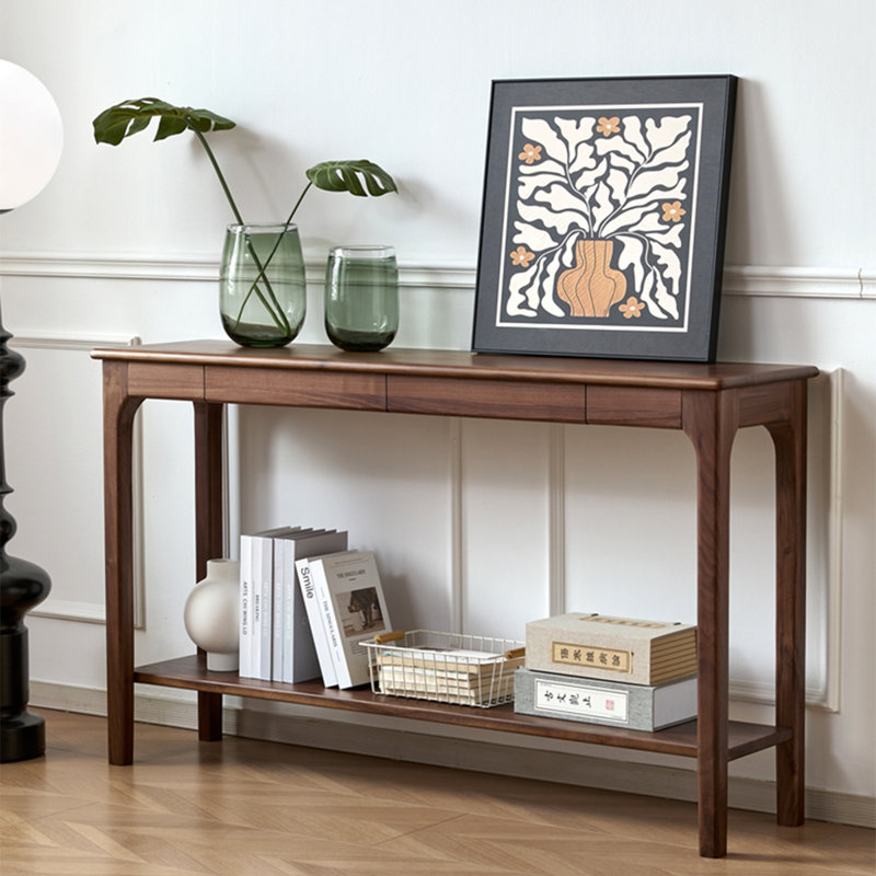 Walnut Solid Wood Rectangular Console Table, 31.5" H x 47.24" W x 13.78" D