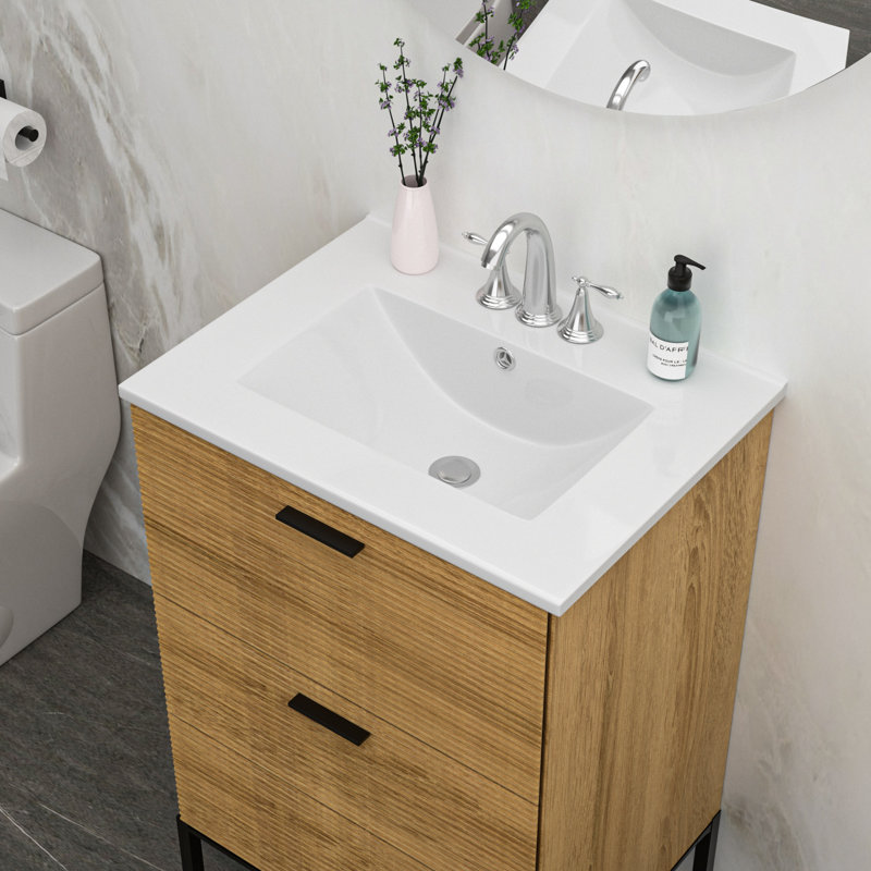 Comptoir de meuble-lavabo simple blanc 24 po x 18 po avec 3 trous de robinet et trop-plein (lavabo seulement)