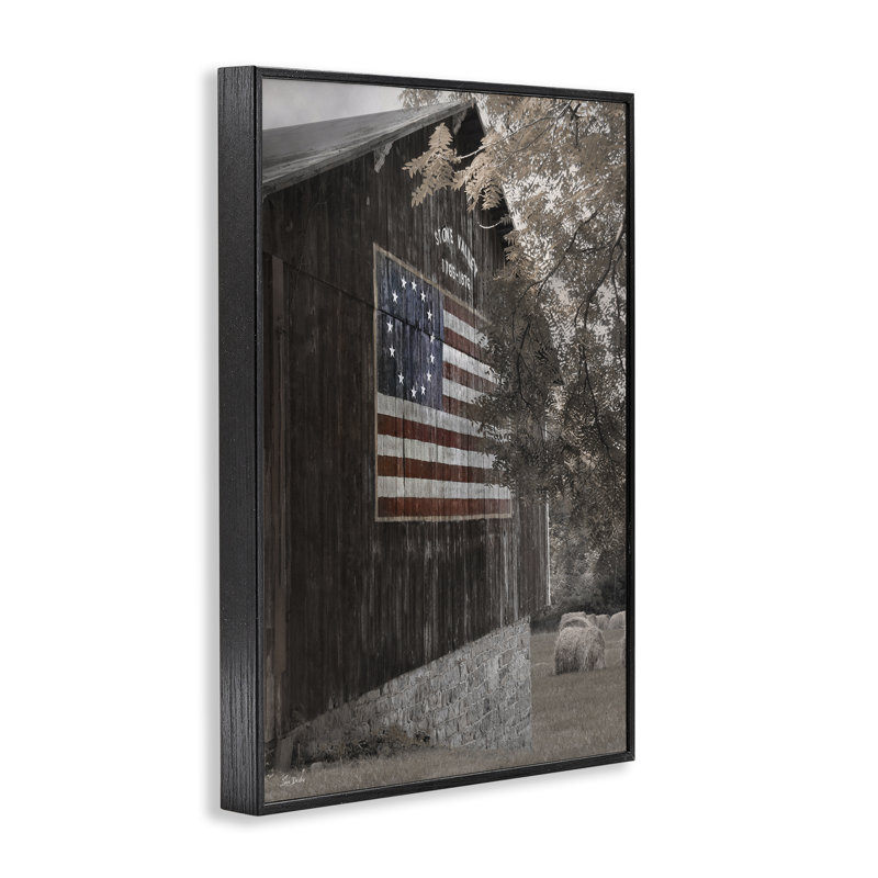  Drapeau colonial sur grange, estampe numérique par Lori Deiter, H 18 po x l 12 po, Giclée encadrée noir minuit