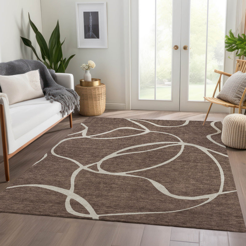 Premium Machine Washable Corum AMF999 Swirls Rug, Rectangle 8' x 10'