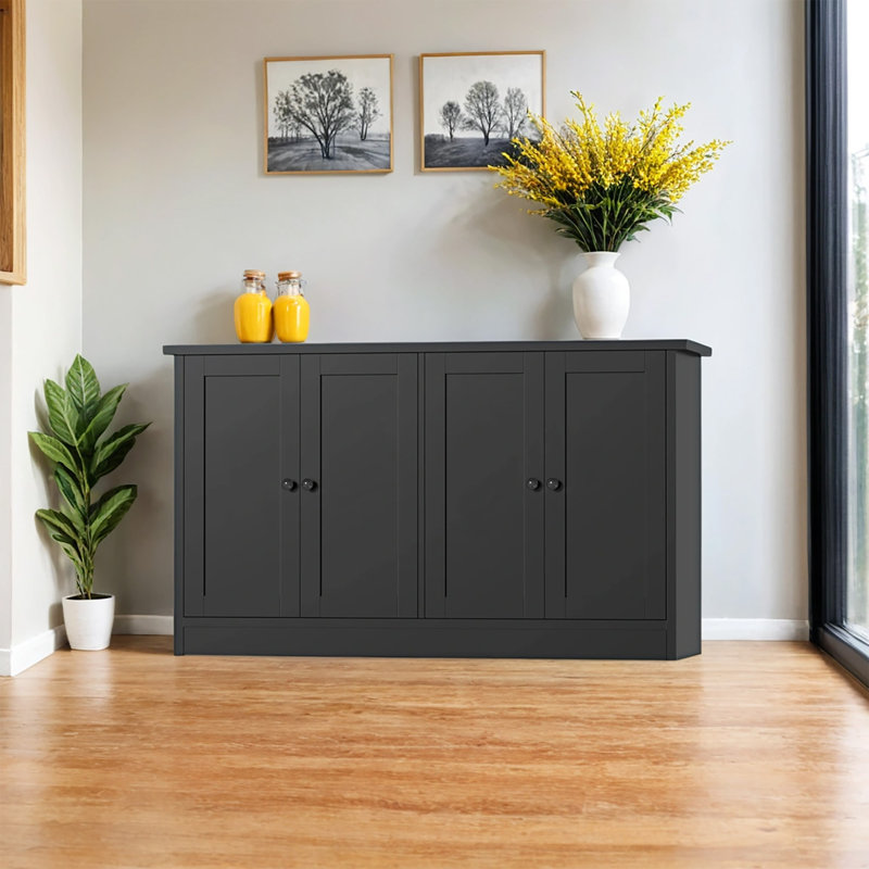 Modern Buffet Storage Cabinet With 4 Door, 49" W Coffee Bar Cabinet, Kitchen Buffet Sideboard For Living Room, Kitchen, Black