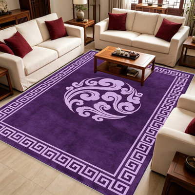 Tapis mauve à motif de nuage chinois pour le salon, doux et confortable, adapté à toutes les saisons, facile à entretenir, tapis de sol intérieur lavable à la machine, sous la table de ferme convenant à la chambre à coucher, à la salle à manger, au bureau, au balcon, au patio