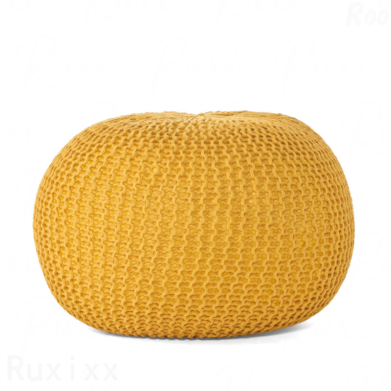 Cotton Upholstered Round Pouf Ottoman
